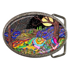 Nature Moon Psychedelic Painting Belt Buckles by Sarkoni