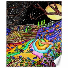 Nature Moon Psychedelic Painting Canvas 8  X 10  by Sarkoni