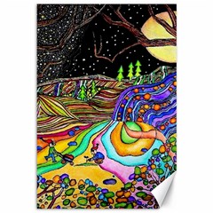 Nature Moon Psychedelic Painting Canvas 12  X 18  by Sarkoni