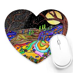 Nature Moon Psychedelic Painting Heart Mousepad by Sarkoni