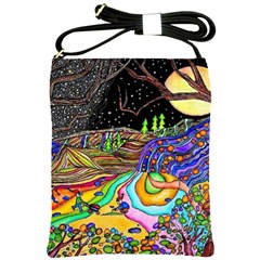 Nature Moon Psychedelic Painting Shoulder Sling Bag by Sarkoni