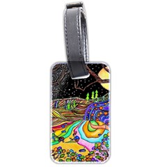 Nature Moon Psychedelic Painting Luggage Tag (two Sides) by Sarkoni