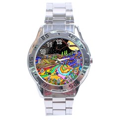 Nature Moon Psychedelic Painting Stainless Steel Analogue Watch by Sarkoni