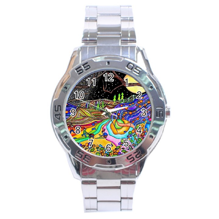 Nature Moon Psychedelic Painting Stainless Steel Analogue Watch