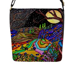 Nature Moon Psychedelic Painting Flap Closure Messenger Bag (l) by Sarkoni