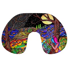 Nature Moon Psychedelic Painting Travel Neck Pillow by Sarkoni