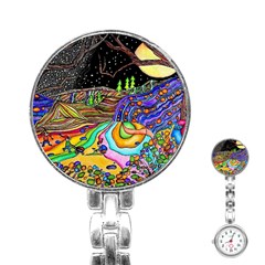 Nature Moon Psychedelic Painting Stainless Steel Nurses Watch by Sarkoni