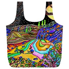 Nature Moon Psychedelic Painting Full Print Recycle Bag (xl) by Sarkoni