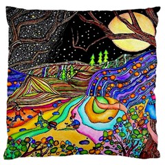 Nature Moon Psychedelic Painting Standard Premium Plush Fleece Cushion Case (one Side) by Sarkoni