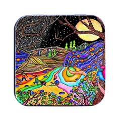 Nature Moon Psychedelic Painting Square Metal Box (black)