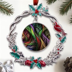 Abstract Psychedelic Metal X mas Wreath Holly Leaf Ornament by Sarkoni