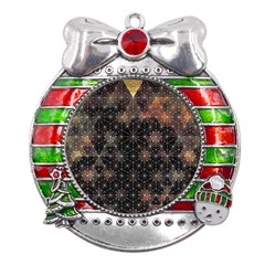 Abstract Psychedelic Geometry Andy Gilmore Sacred Metal X mas Ribbon With Red Crystal Round Ornament by Sarkoni