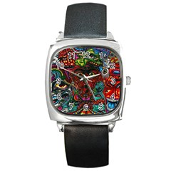 Somewhere Near Oblivion Nightmares Acid Colors Psychedelic Square Metal Watch by Sarkoni