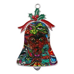 Somewhere Near Oblivion Nightmares Acid Colors Psychedelic Metal Holly Leaf Bell Ornament by Sarkoni