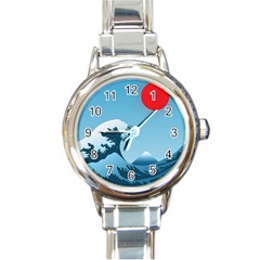 Minimalism Great Wave Off Kanagawa Round Italian Charm Watch by Sarkoni