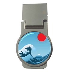 Minimalism Great Wave Off Kanagawa Money Clips (round)  by Sarkoni