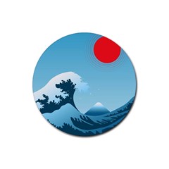 Minimalism Great Wave Off Kanagawa Rubber Round Coaster (4 Pack) by Sarkoni