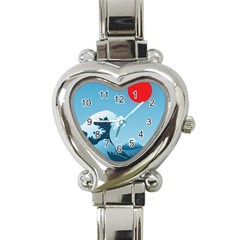 Minimalism Great Wave Off Kanagawa Heart Italian Charm Watch by Sarkoni