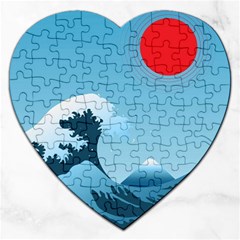 Minimalism Great Wave Off Kanagawa Jigsaw Puzzle (heart) by Sarkoni