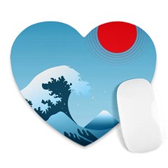 Minimalism Great Wave Off Kanagawa Heart Mousepad by Sarkoni