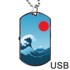 Minimalism Great Wave Off Kanagawa Dog Tag Usb Flash (two Sides) by Sarkoni