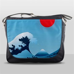 Minimalism Great Wave Off Kanagawa Messenger Bag by Sarkoni