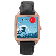 Minimalism Great Wave Off Kanagawa Rose Gold Leather Watch 