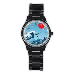 Minimalism Great Wave Off Kanagawa Stainless Steel Round Watch by Sarkoni