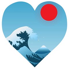 Minimalism Great Wave Off Kanagawa Wooden Puzzle Heart by Sarkoni