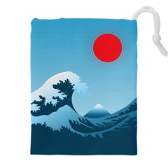 Minimalism Great Wave Off Kanagawa Drawstring Pouch (5xl) by Sarkoni