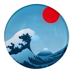 Minimalism Great Wave Off Kanagawa Round Glass Fridge Magnet (4 Pack) by Sarkoni