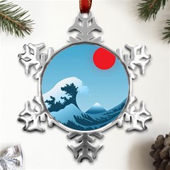 Minimalism Great Wave Off Kanagawa Metal Small Snowflake Ornament by Sarkoni