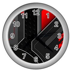 Gamer Tech Black Mesh Red Modern Shape Texture Geometric Pattern Wall Clock (silver) by Sarkoni