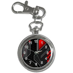 Gamer Tech Black Mesh Red Modern Shape Texture Geometric Pattern Key Chain Watches by Sarkoni