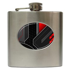 Gamer Tech Black Mesh Red Modern Shape Texture Geometric Pattern Hip Flask (6 Oz) by Sarkoni