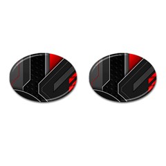 Gamer Tech Black Mesh Red Modern Shape Texture Geometric Pattern Cufflinks (oval) by Sarkoni