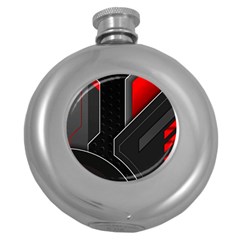 Gamer Tech Black Mesh Red Modern Shape Texture Geometric Pattern Round Hip Flask (5 Oz) by Sarkoni