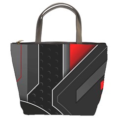 Gamer Tech Black Mesh Red Modern Shape Texture Geometric Pattern Bucket Bag by Sarkoni