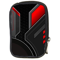 Gamer Tech Black Mesh Red Modern Shape Texture Geometric Pattern Compact Camera Leather Case by Sarkoni