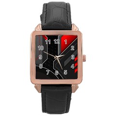 Gamer Tech Black Mesh Red Modern Shape Texture Geometric Pattern Rose Gold Leather Watch 