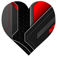 Gamer Tech Black Mesh Red Modern Shape Texture Geometric Pattern Wooden Puzzle Heart by Sarkoni