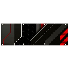 Gamer Tech Black Mesh Red Modern Shape Texture Geometric Pattern Banner And Sign 9  X 3  by Sarkoni