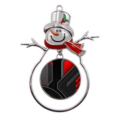 Gamer Tech Black Mesh Red Modern Shape Texture Geometric Pattern Metal Snowman Ornament by Sarkoni