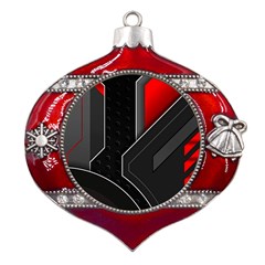 Gamer Tech Black Mesh Red Modern Shape Texture Geometric Pattern Metal Snowflake And Bell Red Ornament by Sarkoni