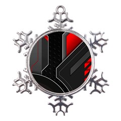 Gamer Tech Black Mesh Red Modern Shape Texture Geometric Pattern Metal Large Snowflake Ornament by Sarkoni