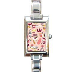 Scandinavian Flat Floral Background Coral Pink White Black Gold Pattern Rectangle Italian Charm Watch by Sarkoni