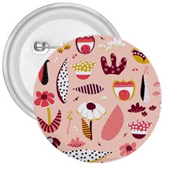 Scandinavian Flat Floral Background Coral Pink White Black Gold Pattern 3  Buttons by Sarkoni