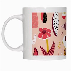 Scandinavian Flat Floral Background Coral Pink White Black Gold Pattern White Mug by Sarkoni