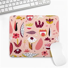 Scandinavian Flat Floral Background Coral Pink White Black Gold Pattern Large Mousepad by Sarkoni