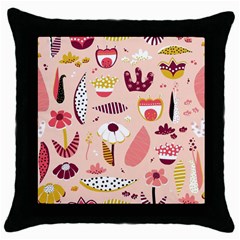 Scandinavian Flat Floral Background Coral Pink White Black Gold Pattern Throw Pillow Case (black) by Sarkoni